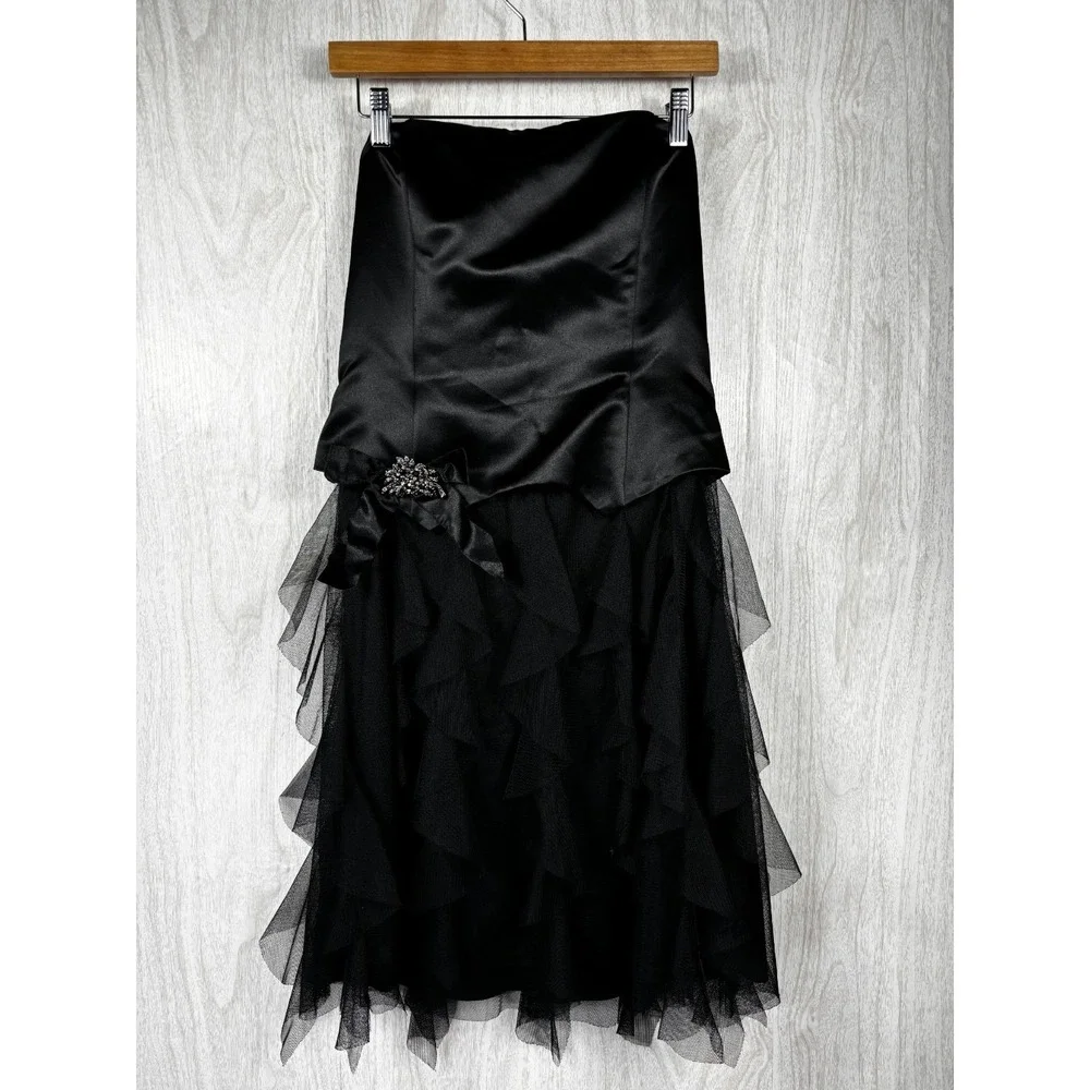 Vintage Jessica McClintock Strapless Tulle Satin Dress Womens M Goth Prom 90s